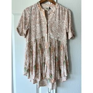 Akemi + Kin Anthropologie XS Cream/Pink/Green Paisley Blouse Soft Girl Fairy